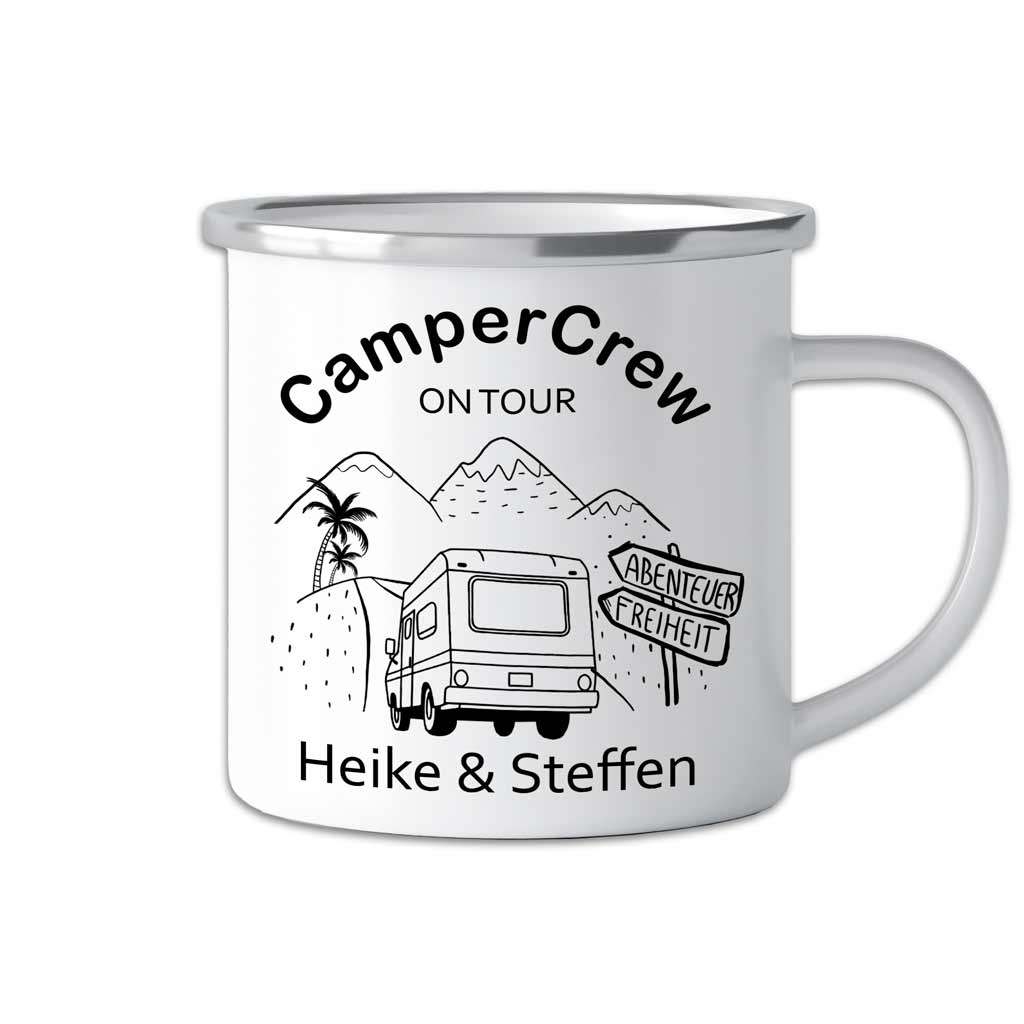 Der personalisierte "Crew" Emaille-Becher für Abenteurer