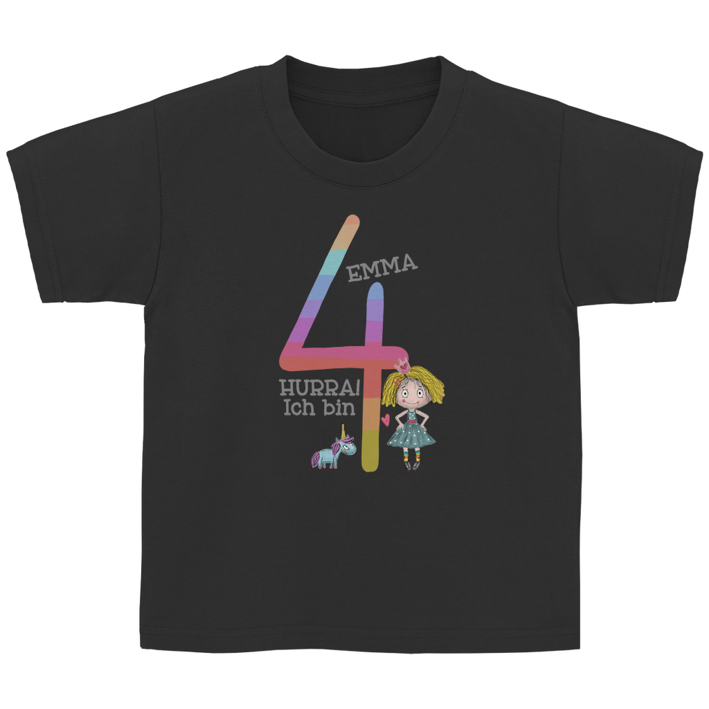 Personalisiertes Geburtstags T-Shirt für Mädchen mit Einhorn & Prinzessin Motiv | Shirt mit Namen & Zahl (3-6 Jahre)