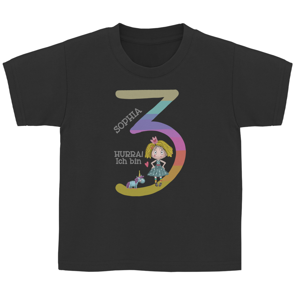 Personalisiertes Geburtstags T-Shirt für Mädchen mit Einhorn & Prinzessin Motiv | Shirt mit Namen & Zahl (3-6 Jahre)