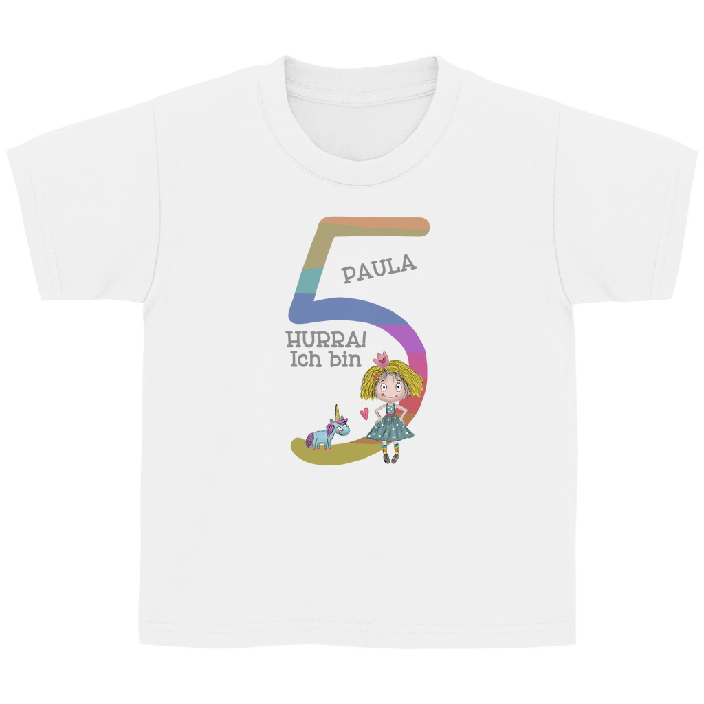 Personalisiertes Geburtstags T-Shirt für Mädchen mit Einhorn & Prinzessin Motiv | Shirt mit Namen & Zahl (3-6 Jahre)