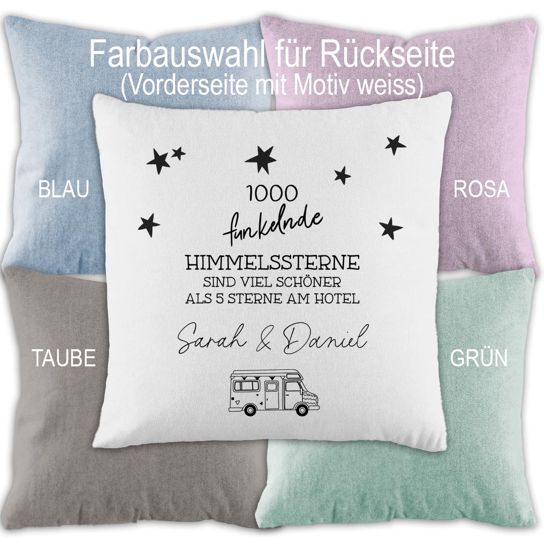 Nahaufnahme des Leinen-Stoffs eines personalisierten Camper-Kissens