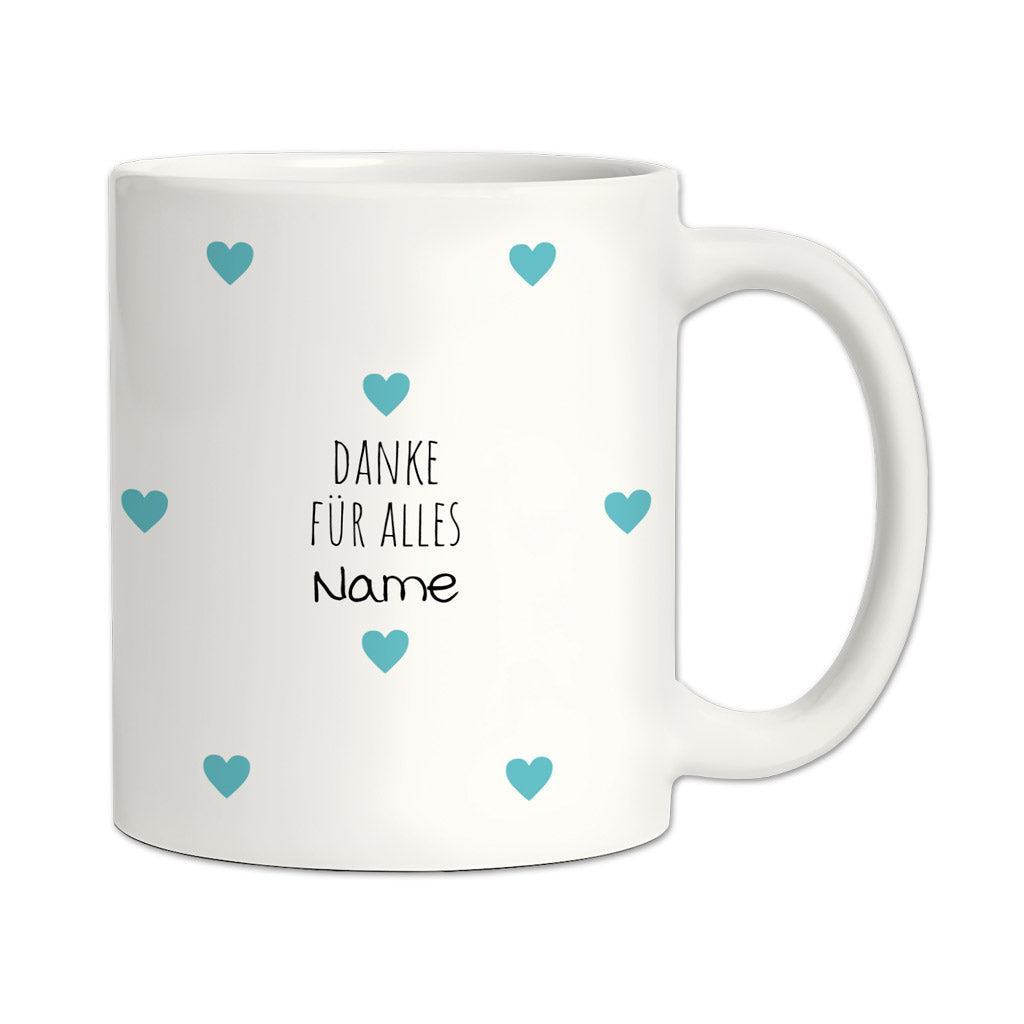Personalisierte Dankeschön-Tasse "Herzchen" (Matt/Glanz)