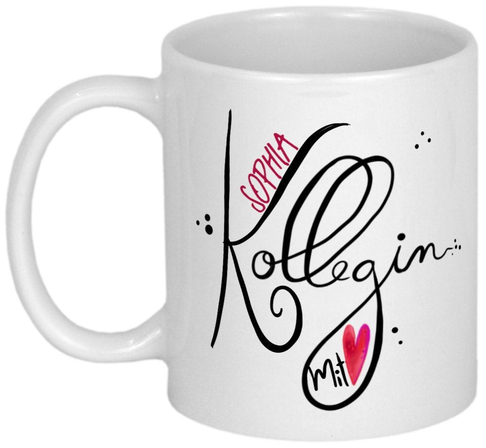 Kollegin Geschenk mit Herz, PERSONALISIERTE Tasse, Geschenkideen für Arbeitskollegen, Geburtstagsgeschenk, Weihnachtsgeschenk