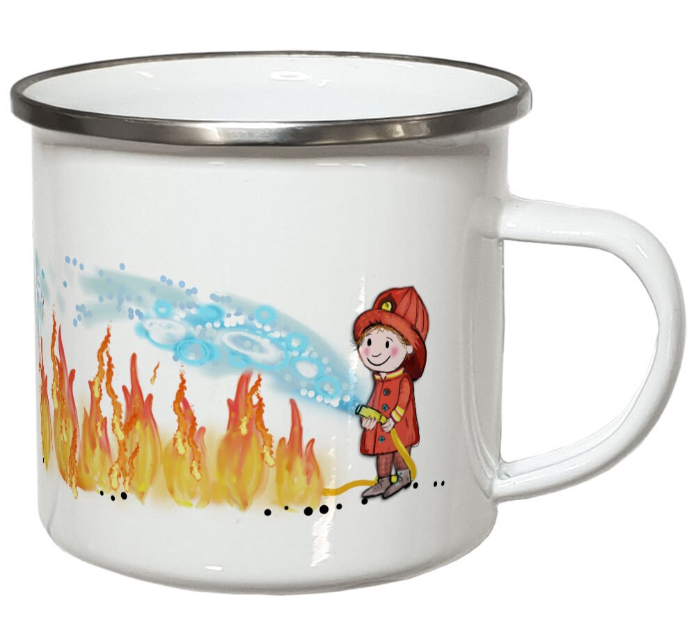 Feuerwehr Geschenk Tasse mit Namen Kindertasse Emaille Becher Kinder PERSONALISIERT Feuerwehrmann Feuerwehrauto