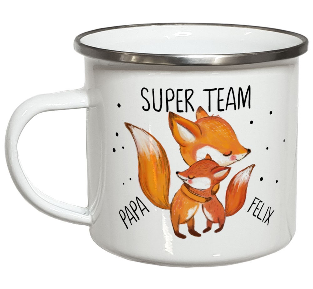 Papa Geschenk Geburtstagsgeschenk Vatertag Vatertagsgeschenk Emaille Becher Fuchs Tasse mit Namen Vater Sohn Tochter