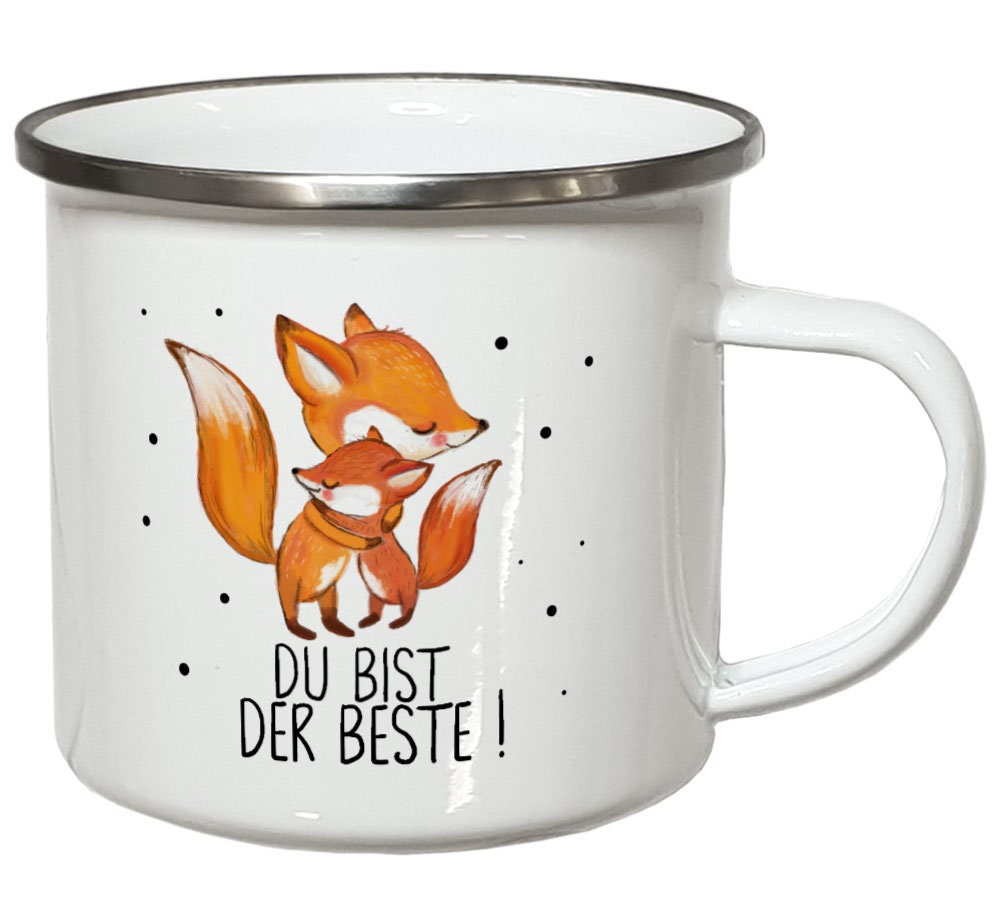 Papa Geschenk Geburtstagsgeschenk Vatertag Vatertagsgeschenk Emaille Becher Fuchs Tasse mit Namen Vater Sohn Tochter