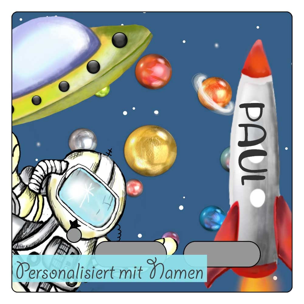 PERSONALISIERBARE Schutzfolie Toniebox kompatibel Aufkleber wischfest kratzfest Tonie Folie LED durchscheinend Astronaut Rakete