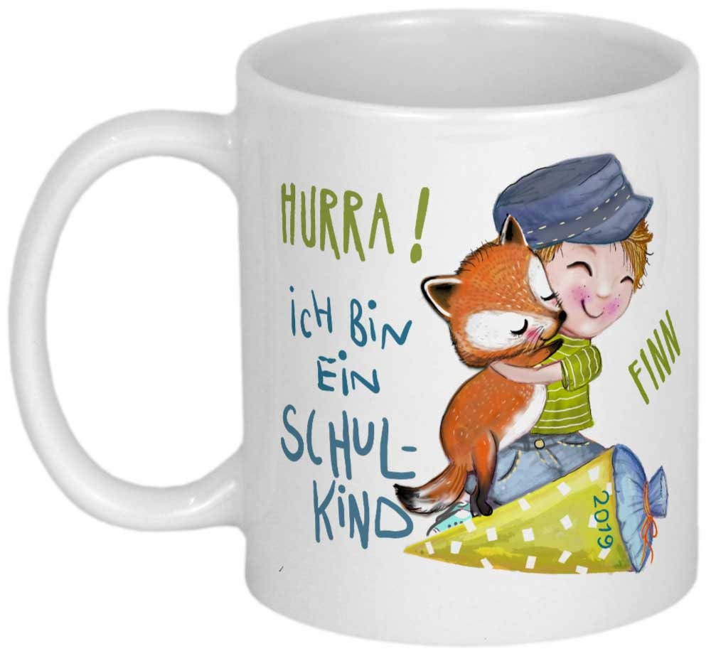 Geschenk Einschulung Junge mit Fuchs Schulanfang Tasse PERSONALISIERT Einschulungsgeschenke