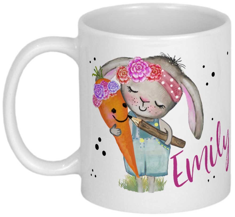 Hase Tasse mit Name Namenstasse Kinder Kindertasse Emaille Becher Emailletasse oder Keramik Kinderbecher personalisiert