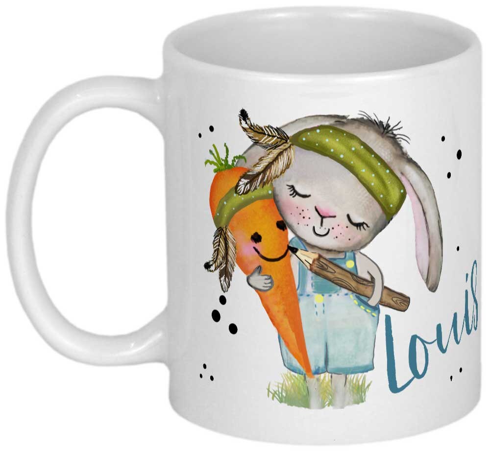 Hase Tasse mit Name Namenstasse Kinder Kindertasse Emaille Becher Emailletasse oder Keramik Kinderbecher personalisiert