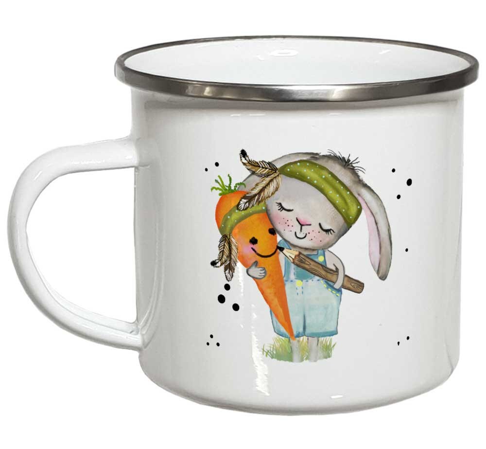 Hase Tasse mit Name Namenstasse Kinder Kindertasse Emaille Becher Emailletasse oder Keramik Kinderbecher personalisiert