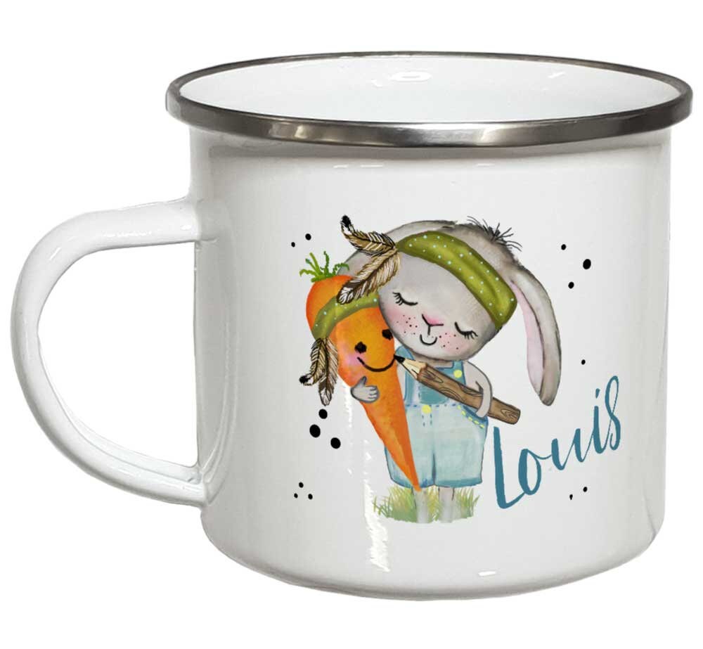 Hase Tasse mit Name Namenstasse Kinder Kindertasse Emaille Becher Emailletasse oder Keramik Kinderbecher personalisiert