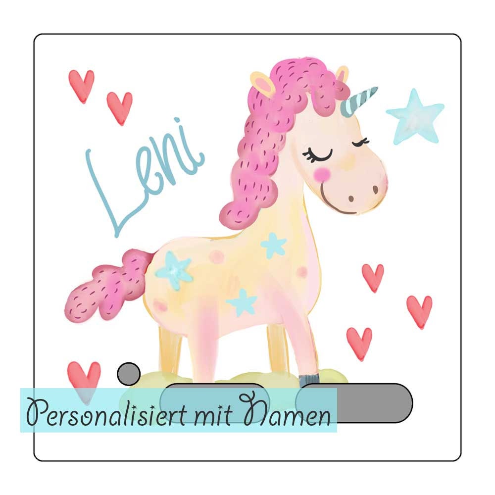 Tonie Schutzfolie Toniebox Folie Aufkleber personalisiert mit Namen Einhorn Unicorn wischfest kratzfest Schutz LED durchscheinend