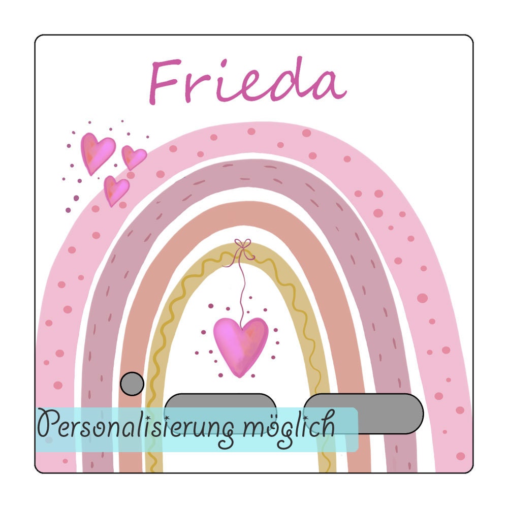 Toniefolie für Toniebox Schutzfolie Toniebox Folie Regenbogen rosa selbstklebend personalisiert mit Namen wischfest Schutz durchscheinend