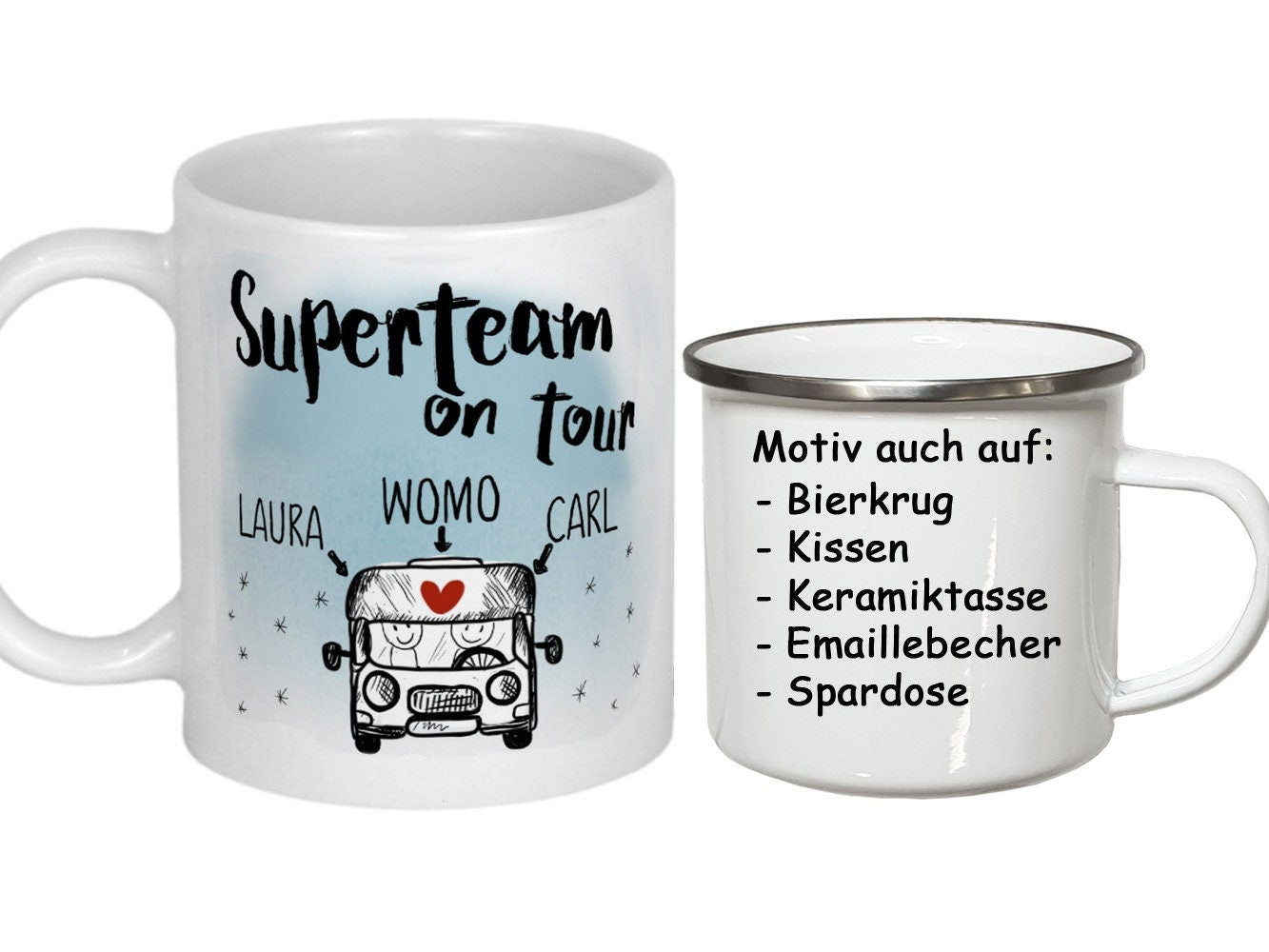 Personalisierte Camping Geschenke für Camper Tasse Emaillebecher Bierkrug Spardose Geburtstag Geschenkideen Wohnmobil Weihnachten