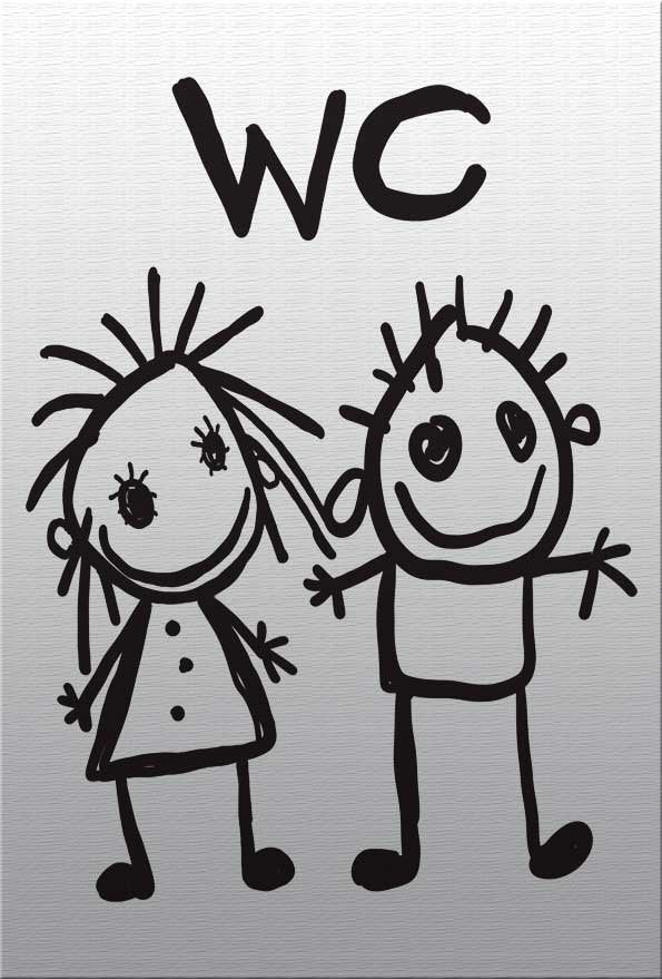 WC Schild lustig Alu-Verbund Toilettenschild selbstklebend Türschild Toilette Kloschild Damen Herren Unisex Wickelraum 20 x 30 cm KidsStyle
