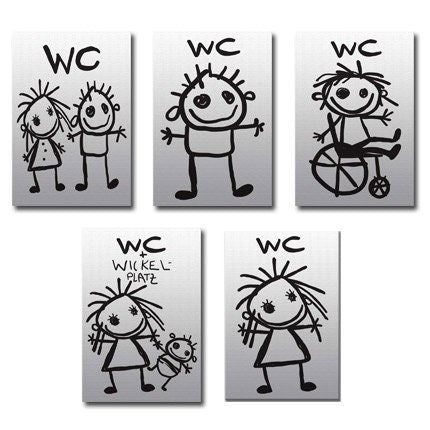 WC Schild lustig Alu-Verbund Toilettenschild selbstklebend Türschild Toilette Kloschild Damen Herren Unisex Wickelraum 20 x 30 cm KidsStyle