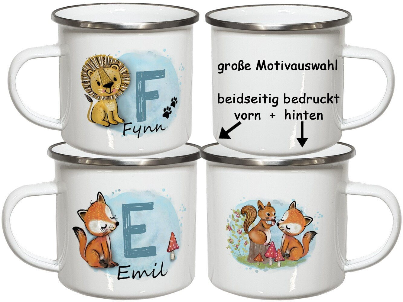 Emaille Kindertasse mit Namen Emaillebecher Kindergeschirr Kinder Geschenke Geburtstag Weihnachtsgeschenk Jungen Kindergartentasse Mädchen