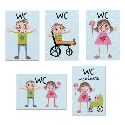 Toilettenschild selbstklebend Alu-Verbund Türschild Toilette Kloschild WC Schild witzig Damen Herren Unisex Wickelraum 20x30cm farbig