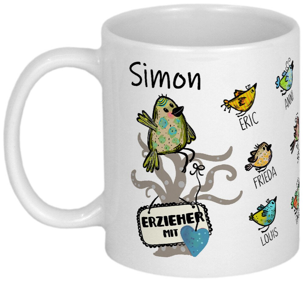 Abschied Kindergarten Abschiedsgeschenke Erzieherin Geschenk Tasse mit Namen Dankeschön Abschiedsspruch Kita Geschenkidee für Erzieher Vögel