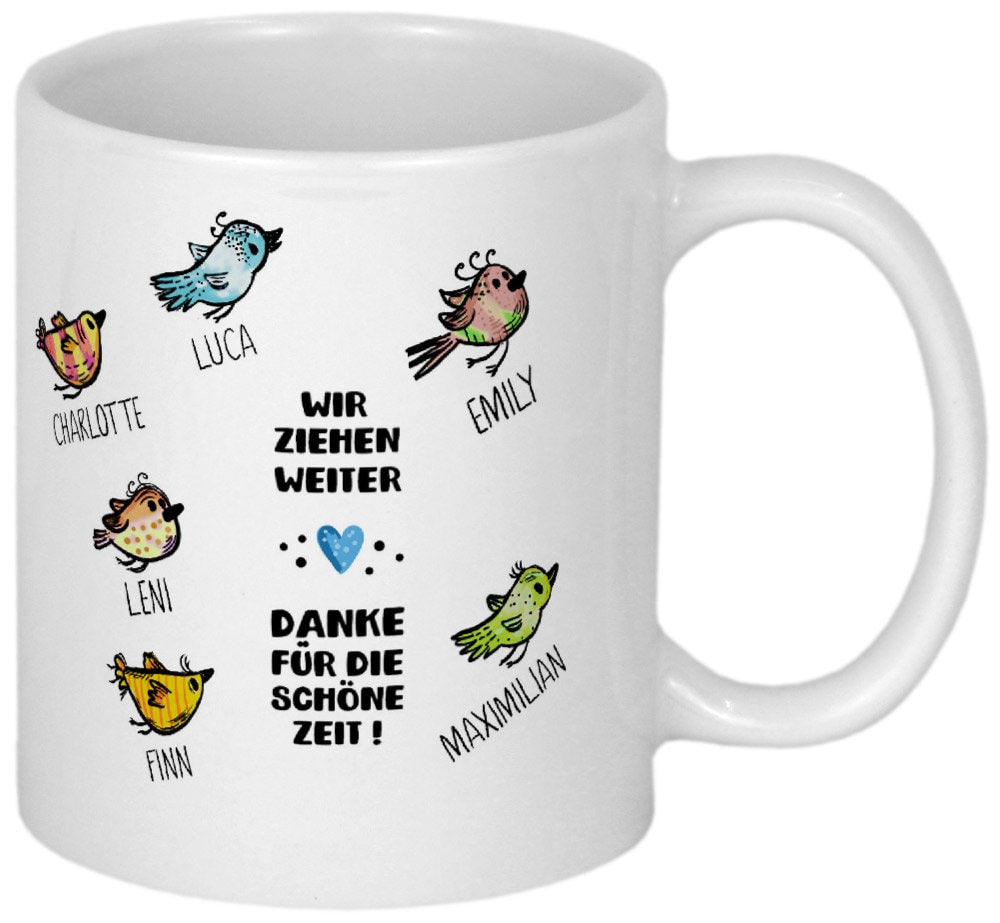 Abschied Kindergarten Abschiedsgeschenke Erzieherin Geschenk Tasse mit Namen Dankeschön Abschiedsspruch Kita Geschenkidee für Erzieher Vögel