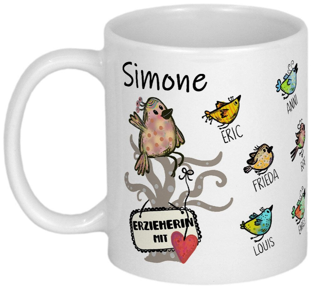 Abschied Kindergarten Abschiedsgeschenke Erzieherin Geschenk Tasse mit Namen Dankeschön Abschiedsspruch Kita Geschenkidee für Erzieher Vögel