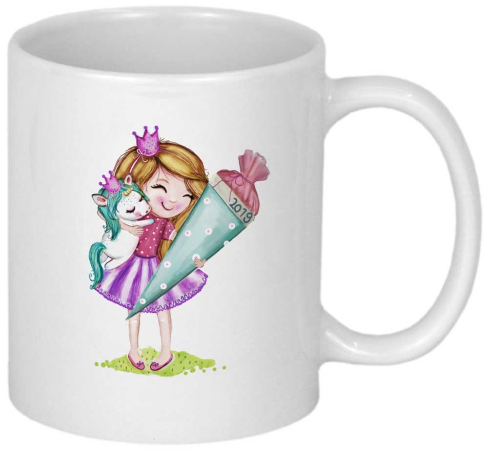 Geschenk Einschulung Mädchen mit Einhorn Schulanfang Kindertasse PERSONALISIERT Einschulungsgeschenke Emaille Tasse mit Namen od. Keramik