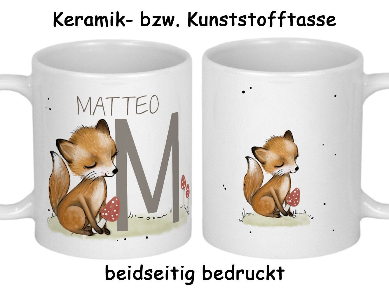 Kindertasse mit Namen Emaille Tasse Kinder Geschenke Geburtstag Weihnachtsgeschenk Kindergartentasse Waldtiere Fuchs Keramik oder Kunststoff