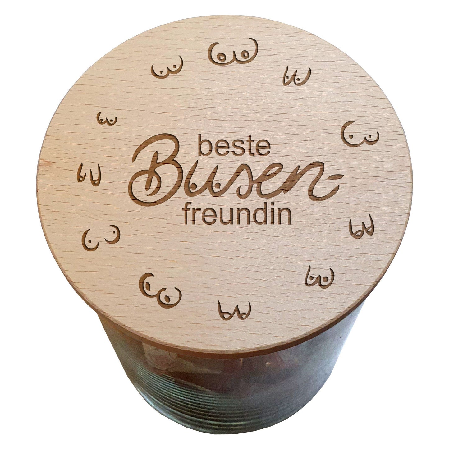 Witziges Freundin Geschenk für Frauen XL Vorratsglas Gravur Holz Deckel Vorratsdosen Glas Weihnachten Geburtstagsgeschenk Busenfreundin BFF