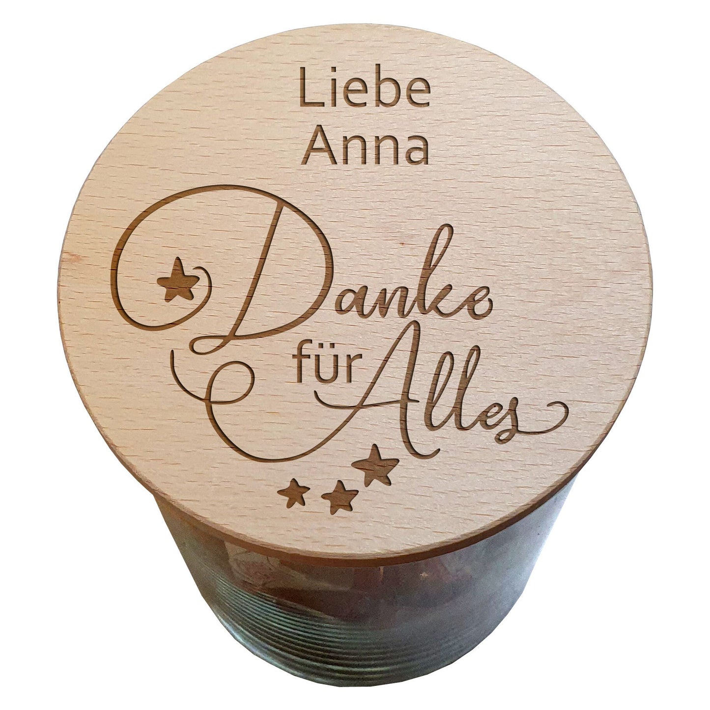 Geschenkidee Erzieherin Dankeschön Geschenk Freunde Kollegen XL Vorratsglas personalisiert mit Gravur Holz Deckel Vorratsdosen Glas Keksdose