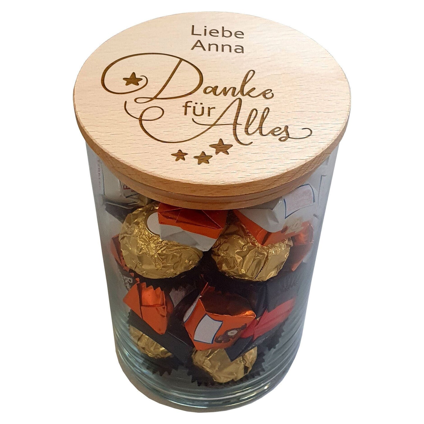 Geschenkidee Erzieherin Dankeschön Geschenk Freunde Kollegen XL Vorratsglas personalisiert mit Gravur Holz Deckel Vorratsdosen Glas Keksdose