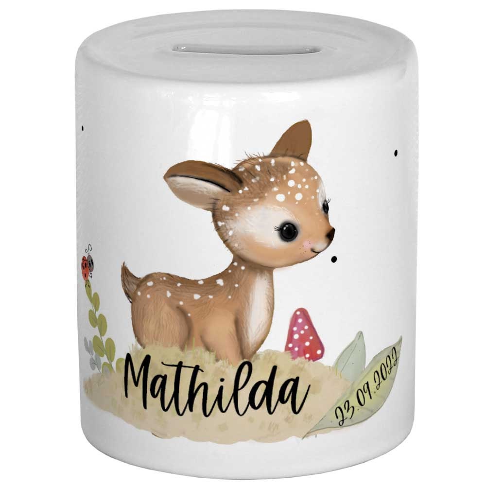 Spardose personalisiert Geschenk zur Geburt Waldtiere Sparschwein Geldgeschenk Sparbüchse Weihnachten Weihnachtsgeschenk Geburtstagsgeschenk