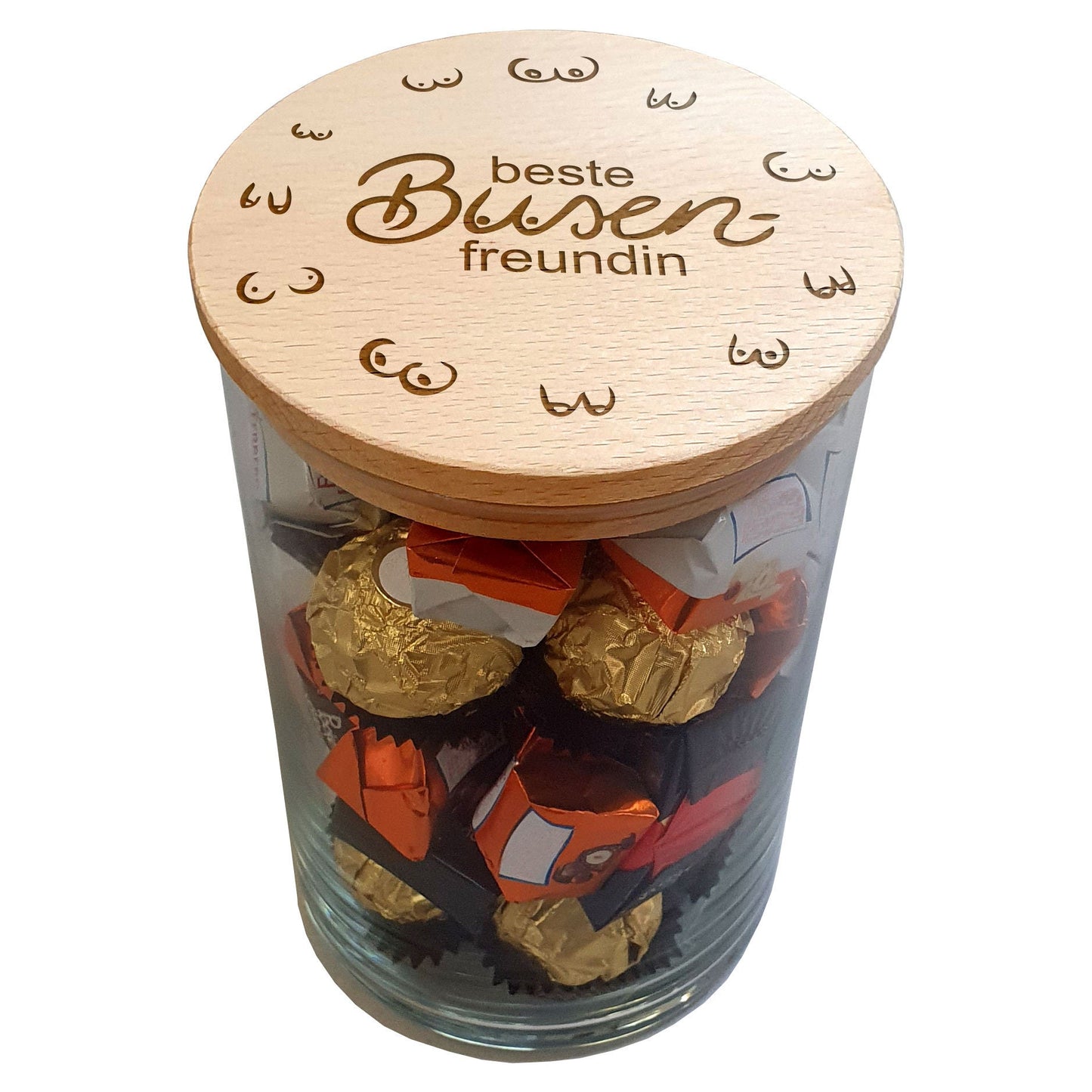 Witziges Freundin Geschenk für Frauen XL Vorratsglas Gravur Holz Deckel Vorratsdosen Glas Weihnachten Geburtstagsgeschenk Busenfreundin BFF
