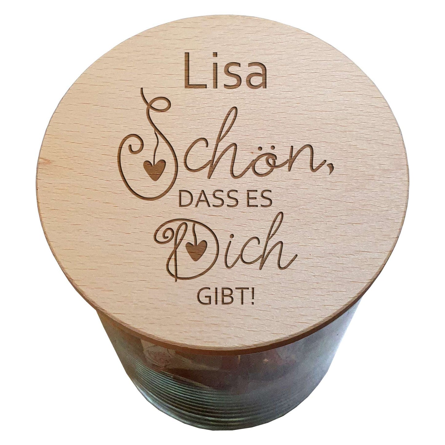 Vorratsglas personalisiert mit Gravur Dankeschön Geschenk Holz Deckel Keksdose Geburtstagsgeschenk Weihnachtsgeschenk Valentinstagsgeschenk