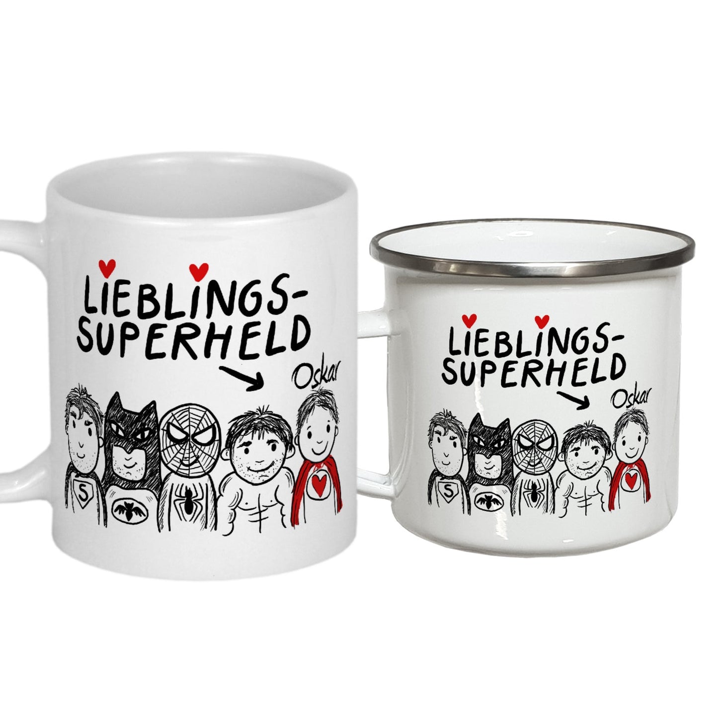 Keramiktasse oder Emaille Becher Superhelden Campingtasse Emailletasse Männergeschenke Geschenke für Papa Väter Onkel Bruder