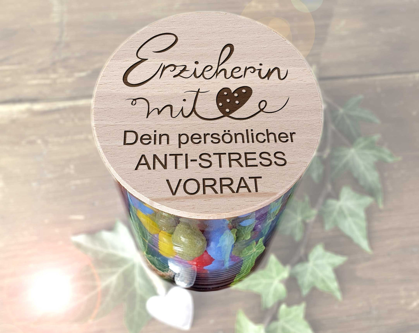 Abschiedsgeschenk Erzieherin mit Herz XL Glasbehälter mit Deckel Holz Gravur Dankeschön Geschenke für Erzieher Kita Abschied Kindergarten