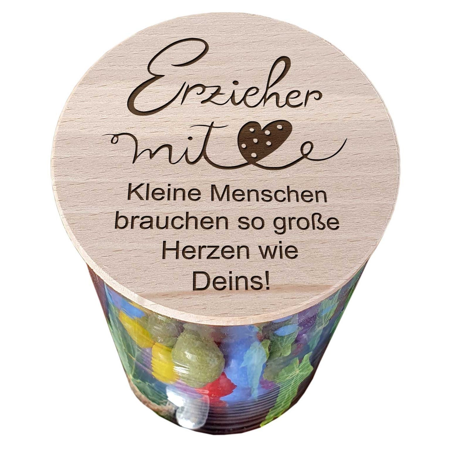 Abschiedsgeschenk Erzieherin mit Herz XL Glasbehälter mit Deckel Holz Gravur Dankeschön Geschenke für Erzieher Kita Abschied Kindergarten