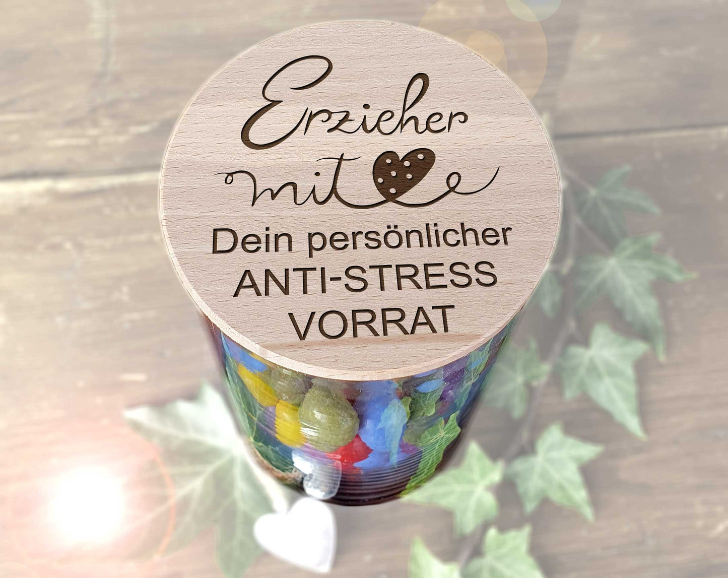 Abschiedsgeschenk Erzieherin mit Herz XL Glasbehälter mit Deckel Holz Gravur Dankeschön Geschenke für Erzieher Kita Abschied Kindergarten