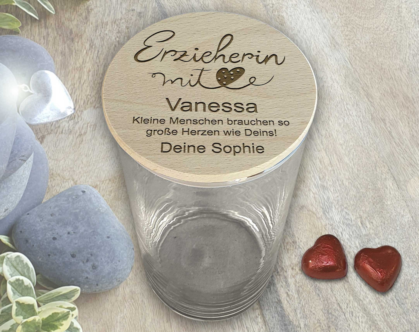 XL Vorratsglas personalisiert Abschiedsgeschenk Erzieherin mit Herz Dankeschön Geschenke für Erzieher Kita Abschied Kindergarten Holz Deckel