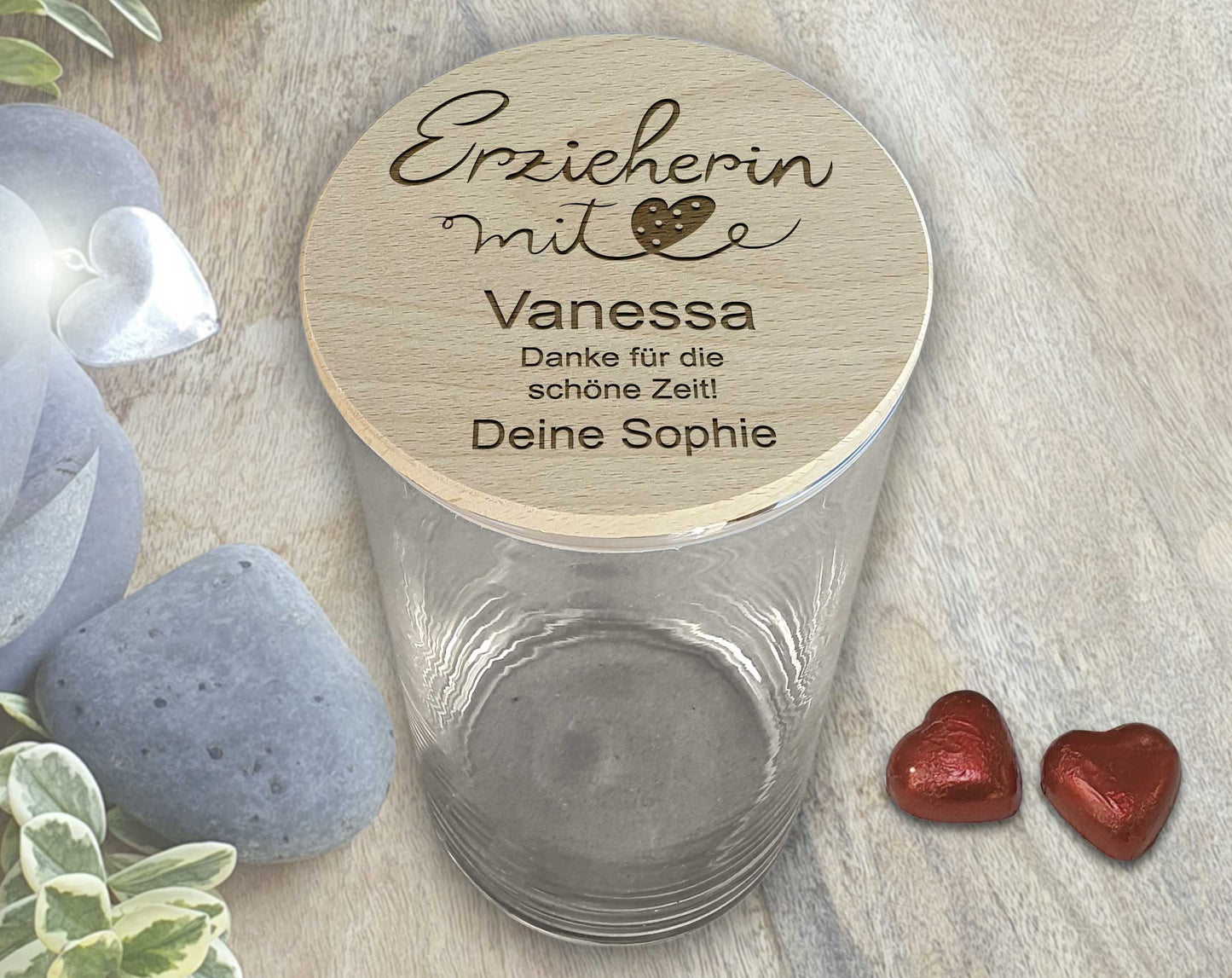 XL Vorratsglas personalisiert Abschiedsgeschenk Erzieherin mit Herz Dankeschön Geschenke für Erzieher Kita Abschied Kindergarten Holz Deckel