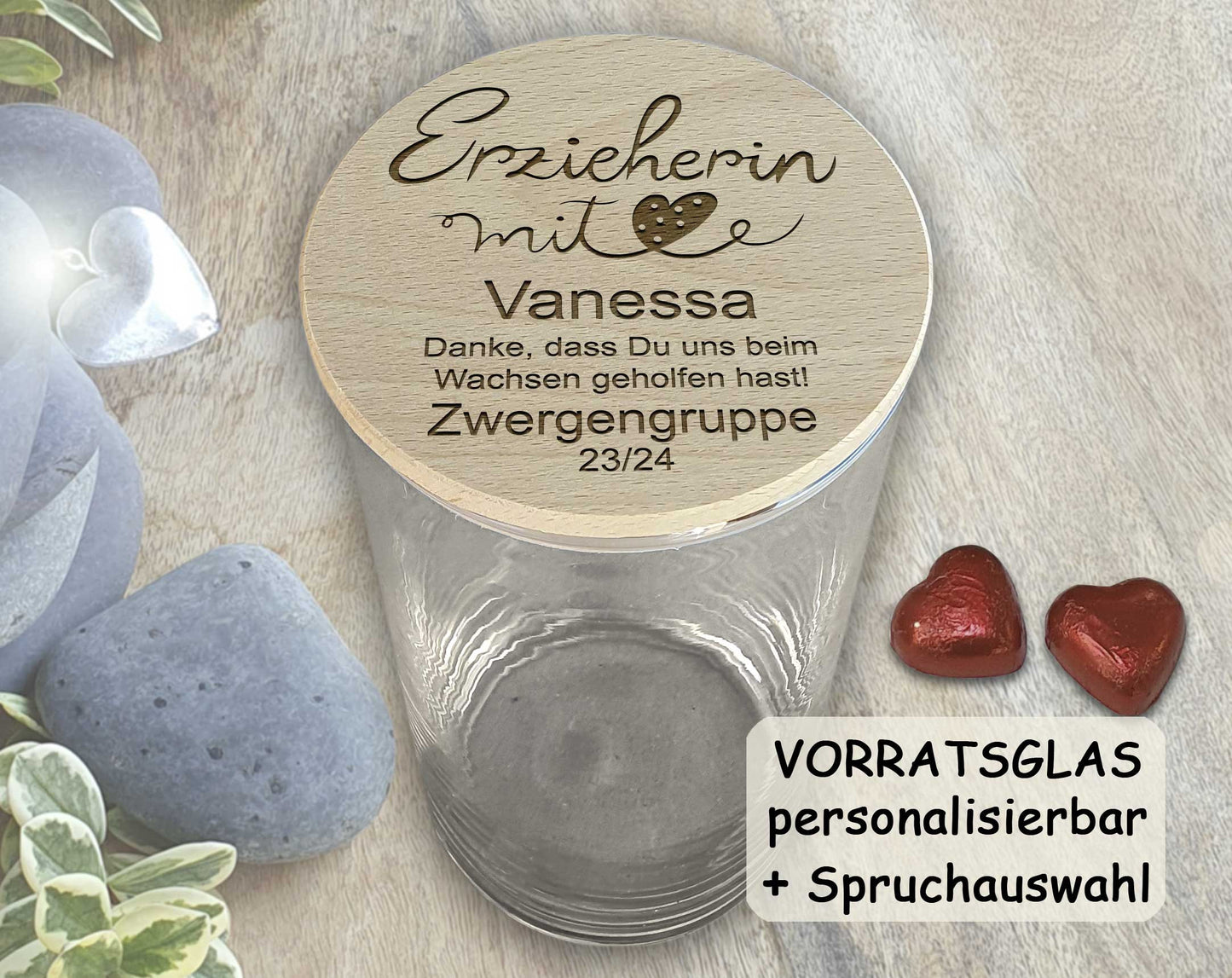XL Vorratsglas personalisiert Abschiedsgeschenk Erzieherin mit Herz Dankeschön Geschenke für Erzieher Kita Abschied Kindergarten Holz Deckel