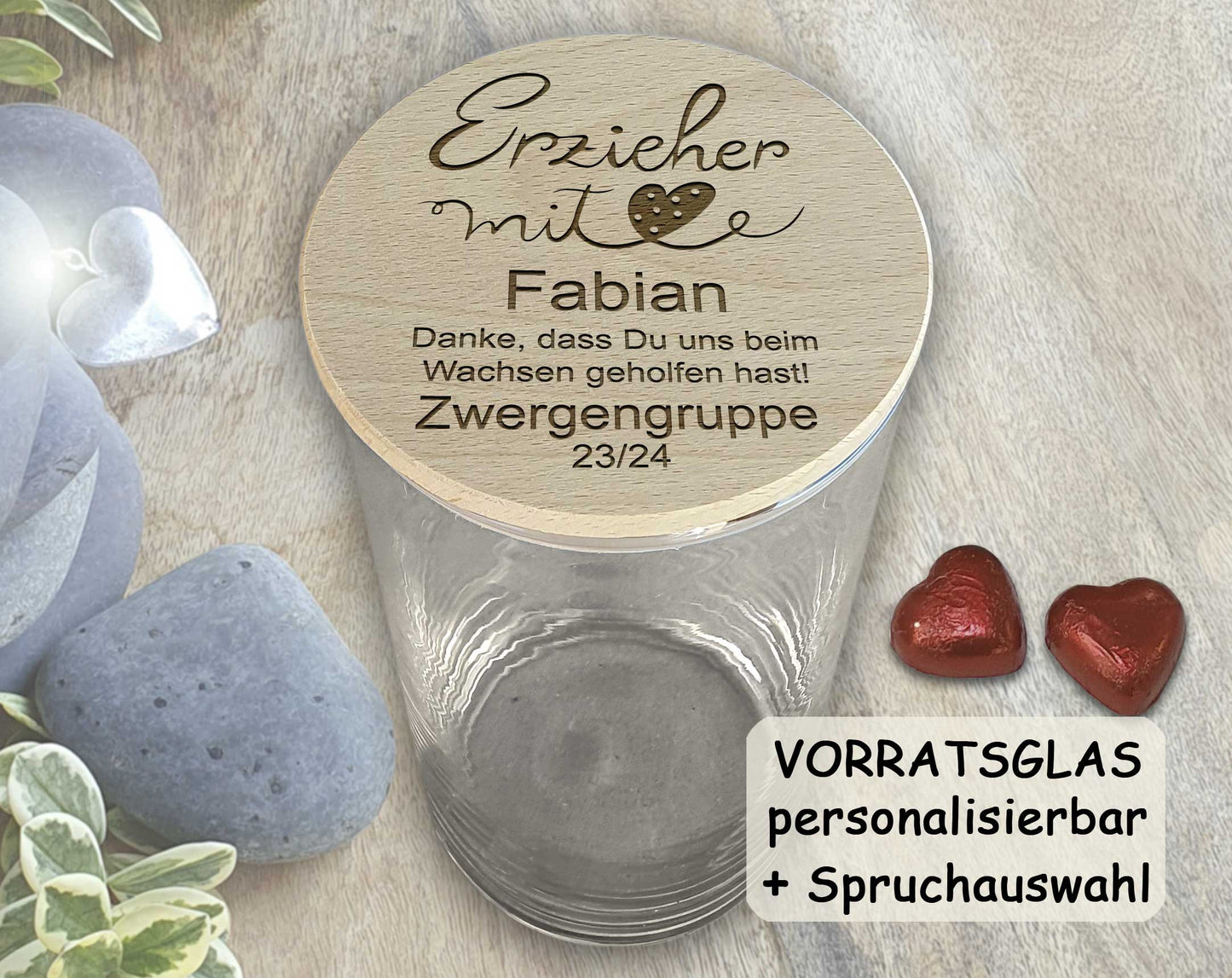 XL Vorratsglas personalisiert Abschiedsgeschenk Erzieherin mit Herz Dankeschön Geschenke für Erzieher Kita Abschied Kindergarten Holz Deckel