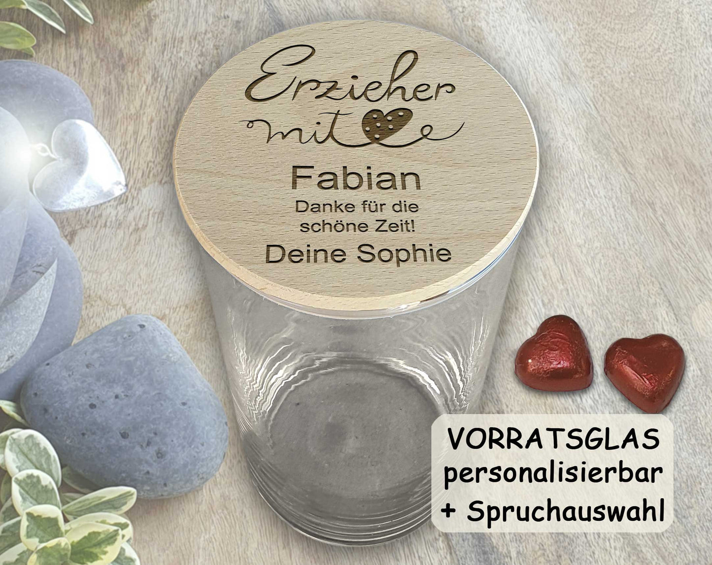 XL Vorratsglas personalisiert Abschiedsgeschenk Erzieherin mit Herz Dankeschön Geschenke für Erzieher Kita Abschied Kindergarten Holz Deckel