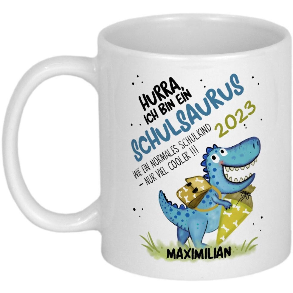 Geschenk Einschulung Junge Schuleinführung Geschenk Schulkind Tasse mit Namen Schulanfang personalisiert Schulsaurus