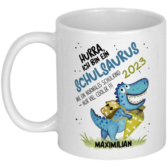 Geschenk Einschulung Junge Schuleinführung Geschenk Schulkind Tasse mit Namen Schulanfang personalisiert Schulsaurus