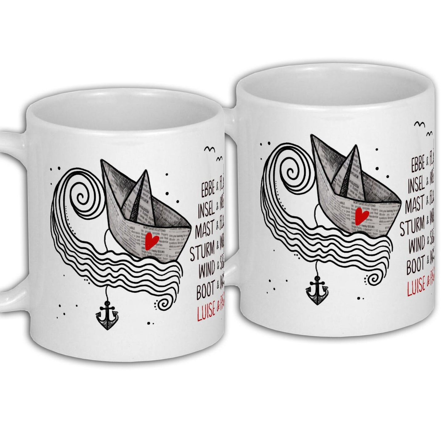 Tasse Hochzeit Hochzeitsgeschenk Valentinstag Geschenk Valentinstagsgeschenk modern für Ihn | für Frauen | für Sie | Boot Ebbe und Flut Herz