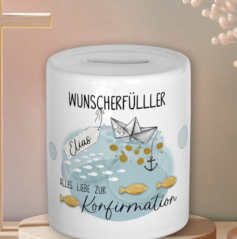 personalisierte Spardose Konfirmation Geschenk Geldgeschenk Wunscherfüller Kinderspardose Sparbüchse Konfirmationsgeschenk