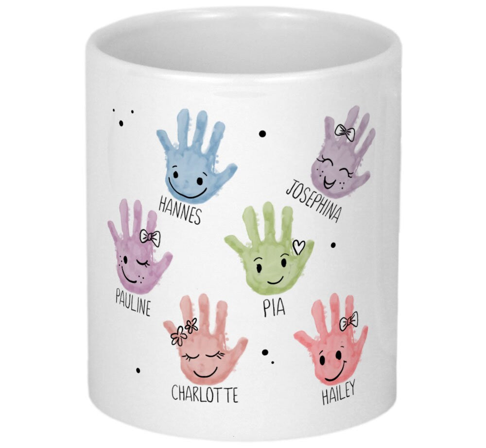 Erzieher Geschenk Abschiedsgeschenk Erzieherin Abschied Kindergarten Kita Tasse personalisiert Dankeschön Handabdrücke mit Namen