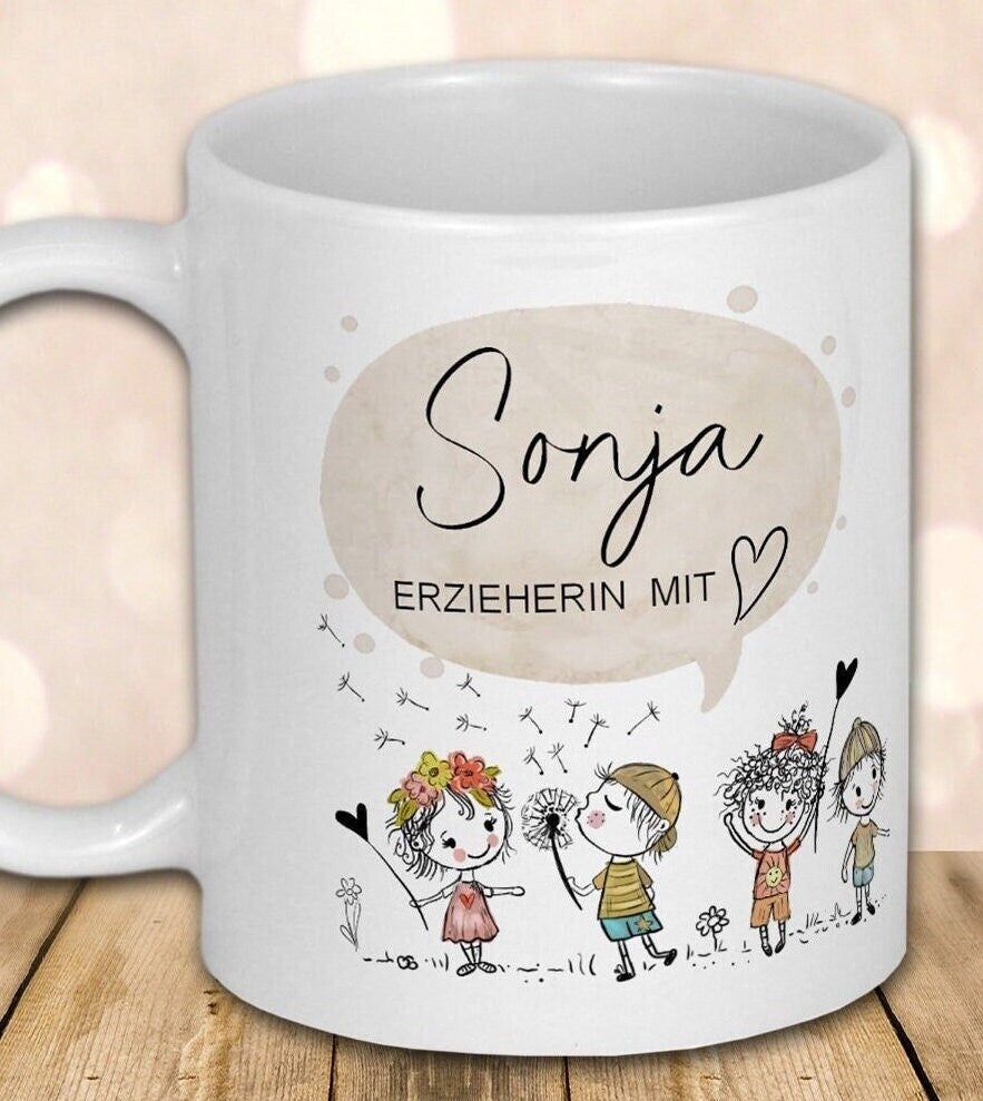 Erzieher Geschenk Lehrerin Geschenk Lehrer Tagesmutter Tasse personalisiert Kita Abschiedsgeschenk Erzieherin mit Herz Geschenkidee Abschied