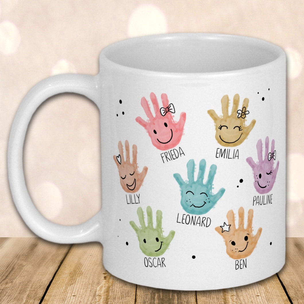Erzieher Geschenk Abschiedsgeschenk Erzieherin Abschied Kindergarten Kita Tasse personalisiert Dankeschön Handabdrücke mit Namen
